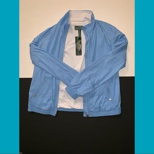 light blue athletic windbreaker